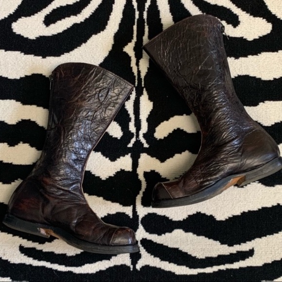 CYDWOQ Brown Crackled Leather Zip Up Mid Calf Boots Size 37 - Picture 11 of 16